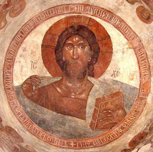 Christ Pantocrator, fresco in the cupola of the Church of the Transfiguration Theophanes the Greek, Novgorod, 14 c.