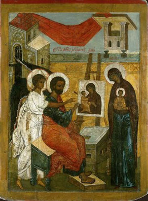 Evangelist Luke Painting an Icon of the Virgin Mary Pskov 16 c.