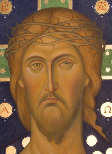 A modern Orthodox icon 'Christ the High Priest wearing Crown of Thorns' by Anna Terentieva, Australia.