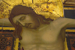 Crucifixion, medieval tempera panel, detail